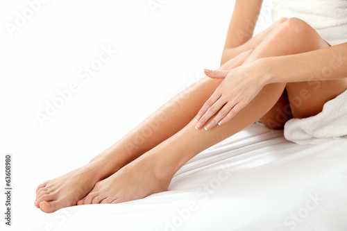 Long Woman Legs isolated on white. Epilation