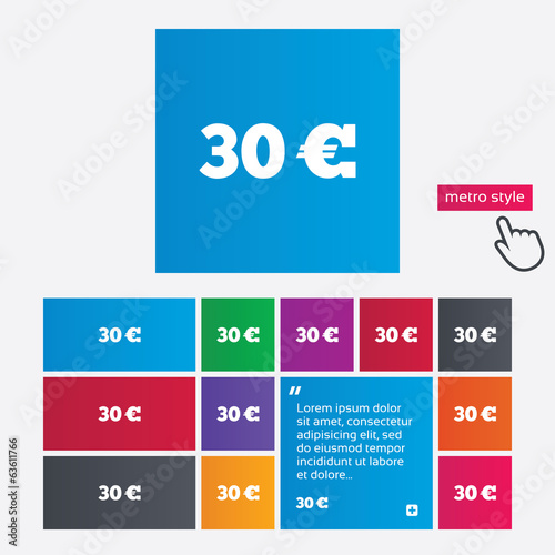 30 Euro sign icon. EUR currency symbol.