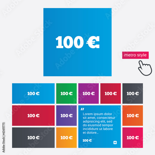 100 Euro sign icon. EUR currency symbol.