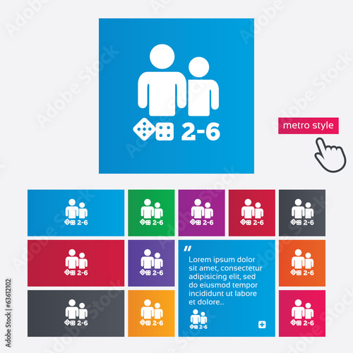 Board games sign icon. 2-6 players symbol.