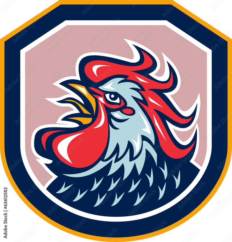 Rooster Cockerel Crowing Shield Retro Rooster Cockerel Crowing Shield Retro