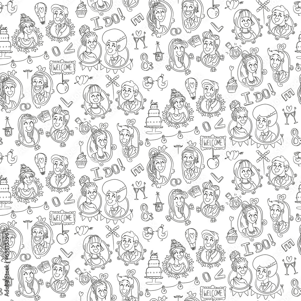 seamless pattern with wedding sketch