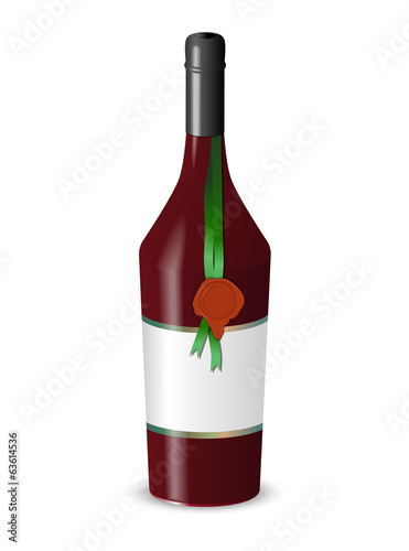 Bottle of wine with a wax seal isolated on white background.
