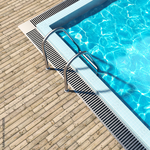 Swimming pool with wooden deck