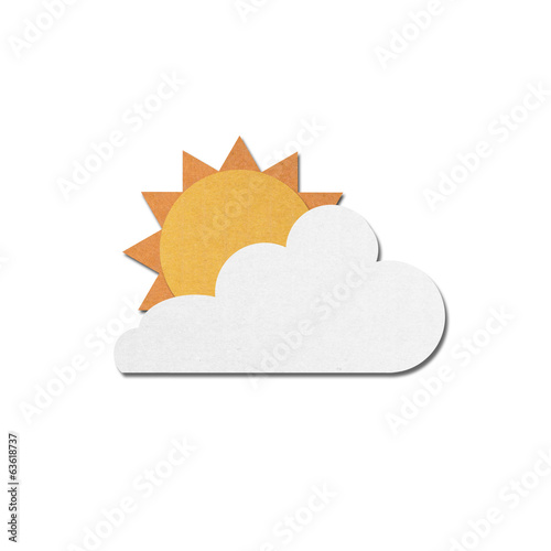paper cut of sun with clouds on sky white