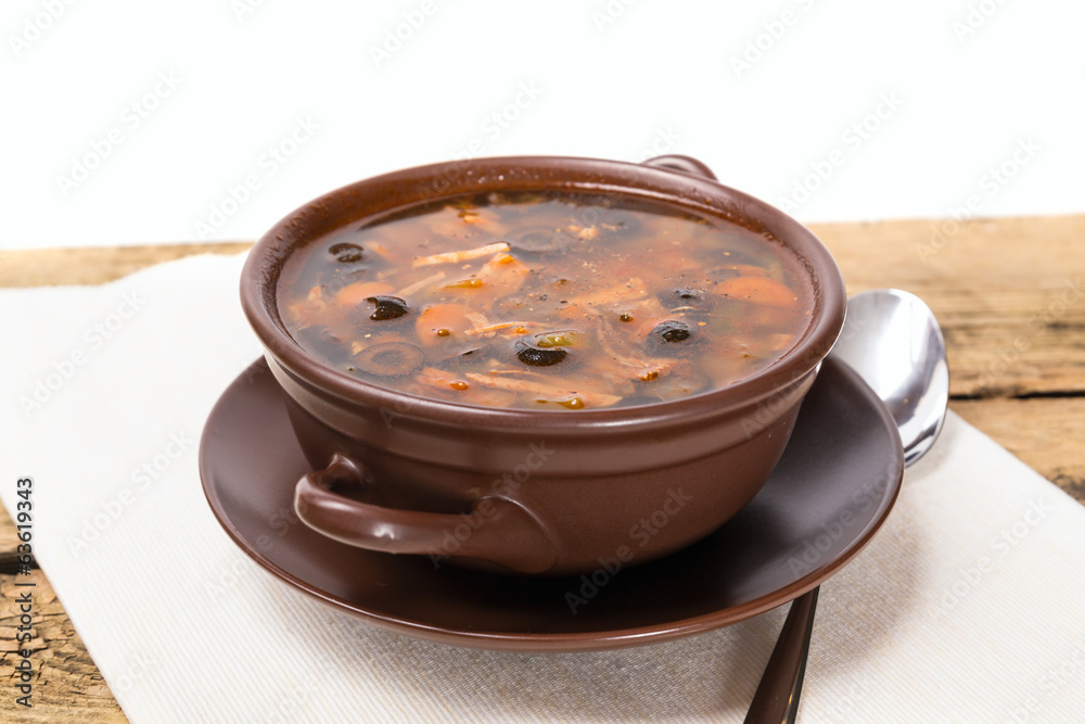 Traditional Russian meat soup with salty cucumbers Traditional Russian meat soup with salty cucumbers