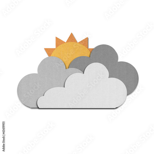 paper cut of sun and rain clouds on white sky