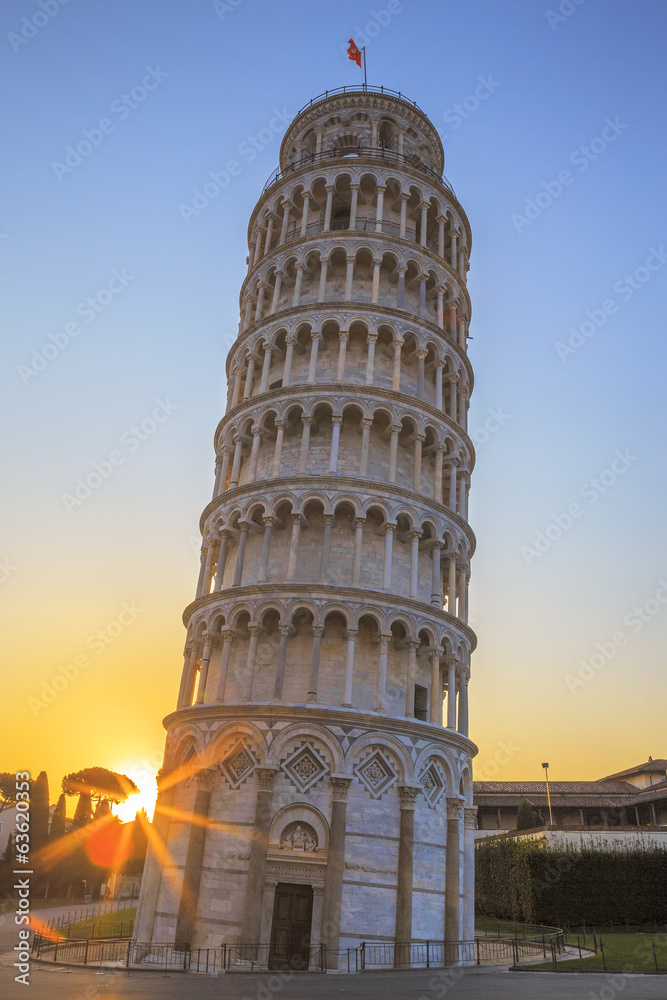 Pisa leaning tower at sunrise