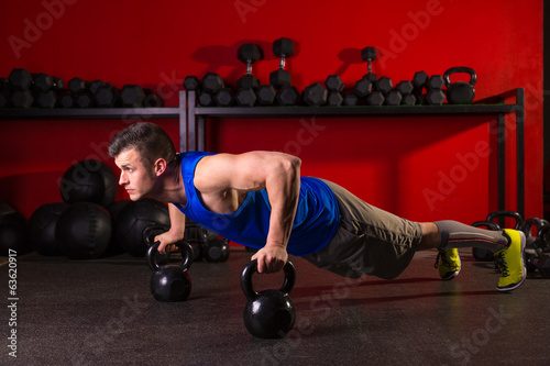 Kettlebells push-up man strength gym workout