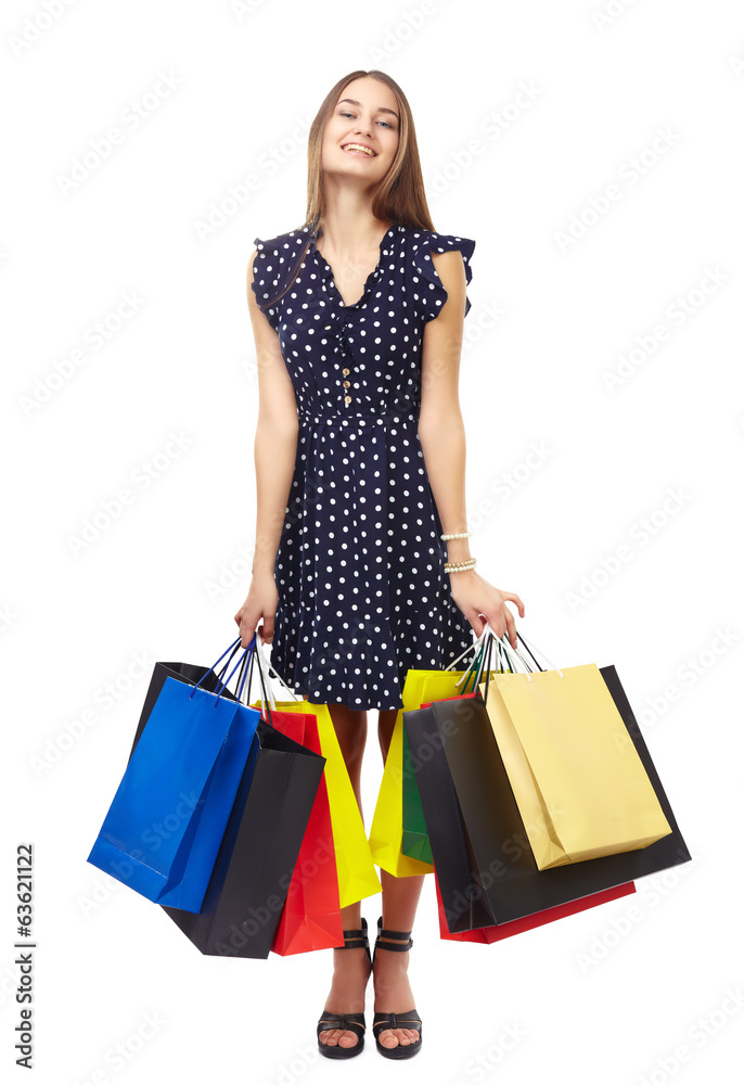 Woman with colorful shopping bags