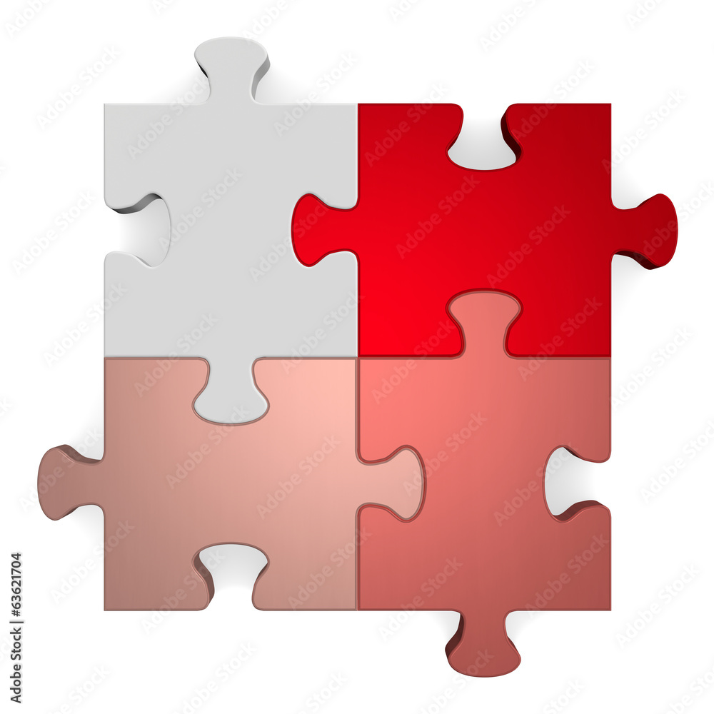 3d puzzle, shades of red to grey on white 3d puzzle, shades of red to grey on white