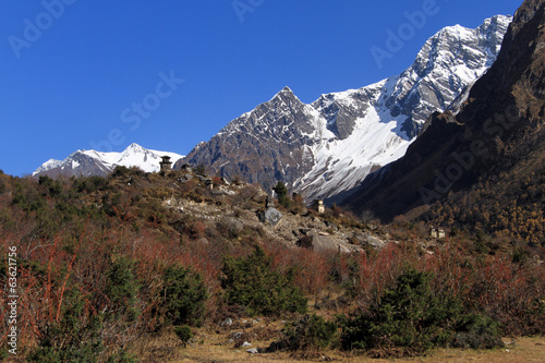 Snow mountain and stupas
