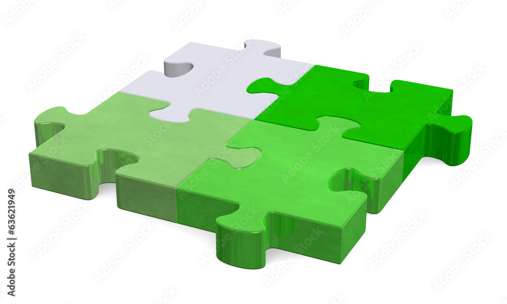 3d puzzle, shades of green to grey, perspective
