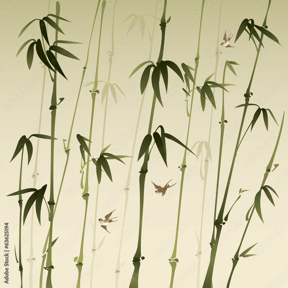Naklejka premium bamboo forest, vectorized oriental style brush painting