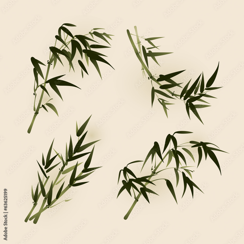Obraz premium bamboo leaves, vectorized oriental style brush painting