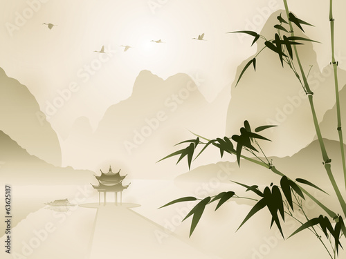 Plakat japonia góra natura chiny bambus