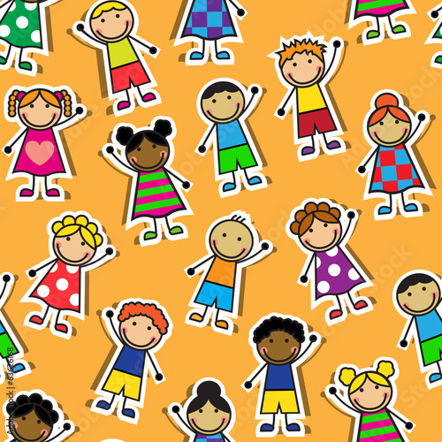 Seamless orange background with Cartoon children