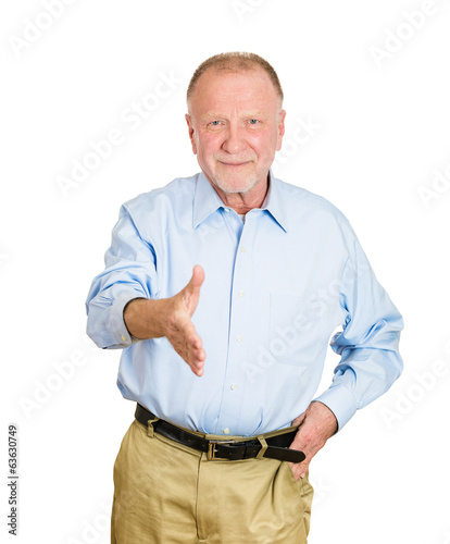 Older happy man giving handshake on white background © pathdoc