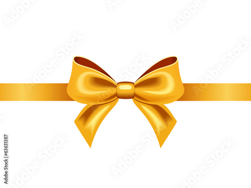 Golden ribbon with bow. Vector illustration.