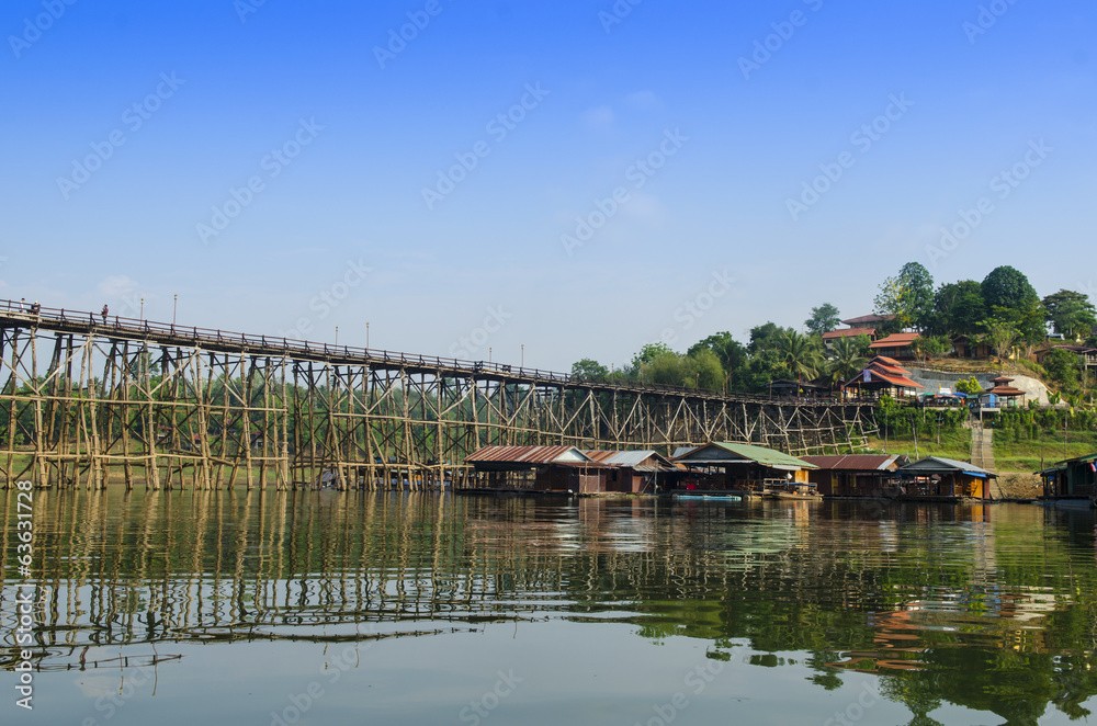 The wooden bridge is the second longest in the world. at Sangklaburi in Kanchanaburi, Thailand The wooden bridge is the second longest in the world. at Sangklaburi in Kanchanaburi, Thailand