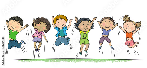 Happy children jumping.