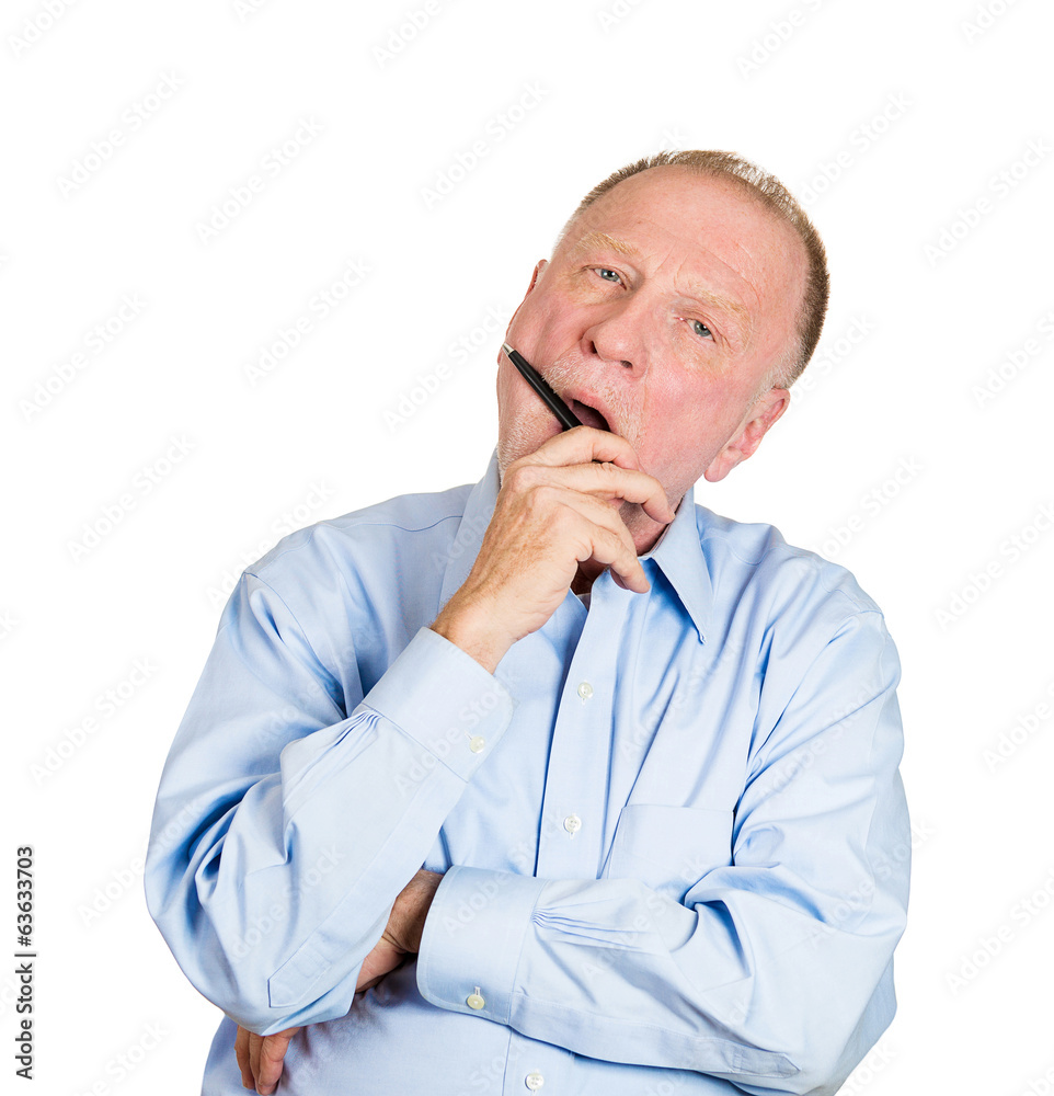 Yawning bored senior older man isolated on white background Yawning bored senior older man isolated on white background