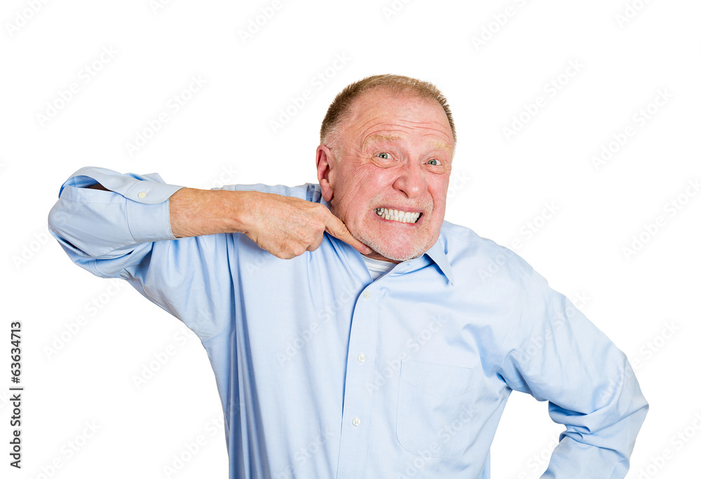 Portrait, headshot senior man gesturing with hand cut it out Portrait, headshot senior man gesturing with hand cut it out