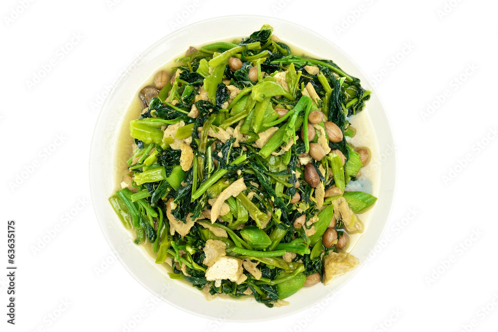 Morning glory spinach fried groundnut vegetarian food isolated Morning glory spinach fried groundnut vegetarian food isolated