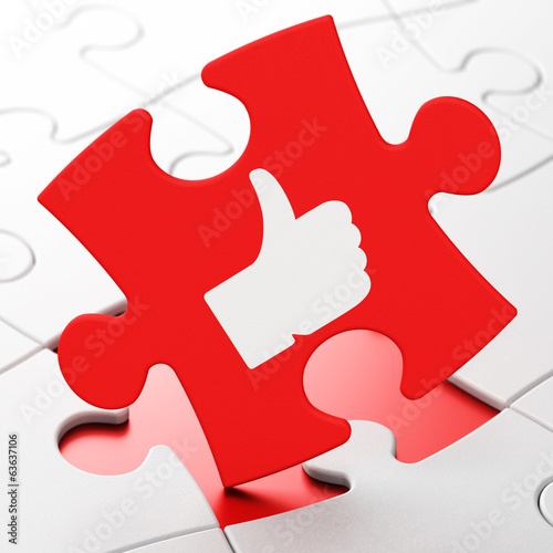 Social media concept: Thumb Up on puzzle background