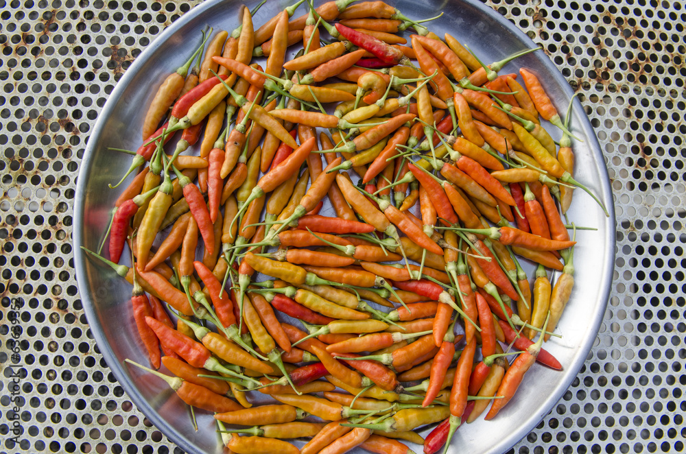 The combined, dried chillies are many red pigments