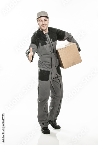 Portrait of a delivery man on isolated background