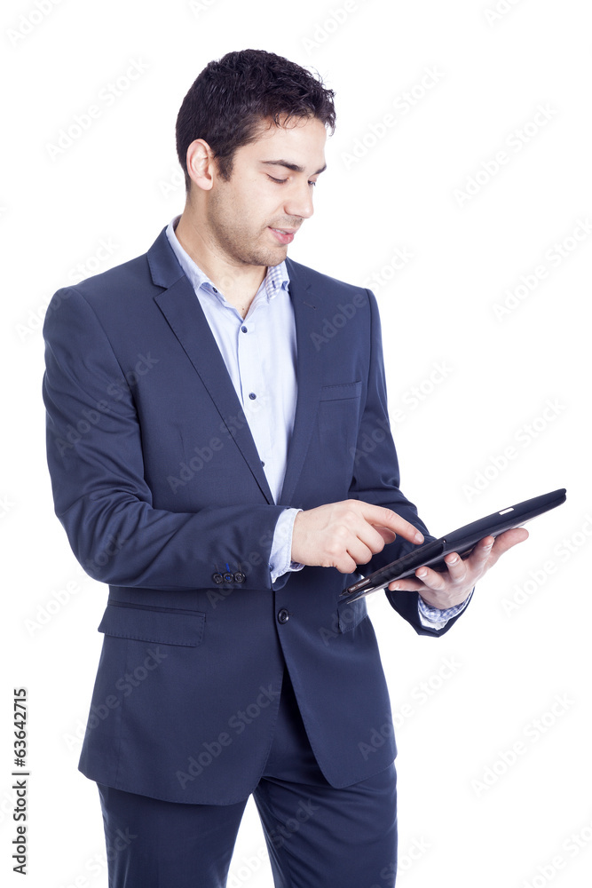 Businessman using a tablet computer, isolated on white Businessman using a tablet computer, isolated on white