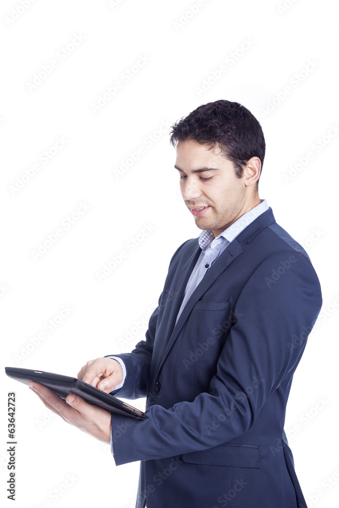 Businessman using a tablet computer, isolated on white Businessman using a tablet computer, isolated on white