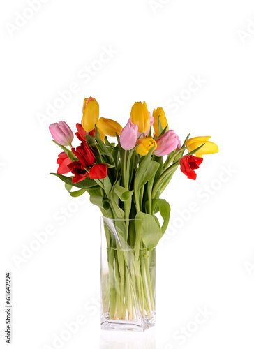 Wallpaper Mural Сolorful bouquet of fresh spring tulip flowers in vase isolated Torontodigital.ca