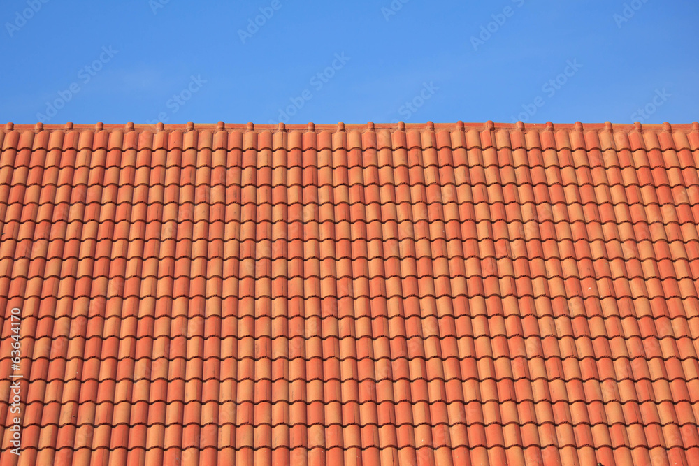 dark brown roof against blue sky