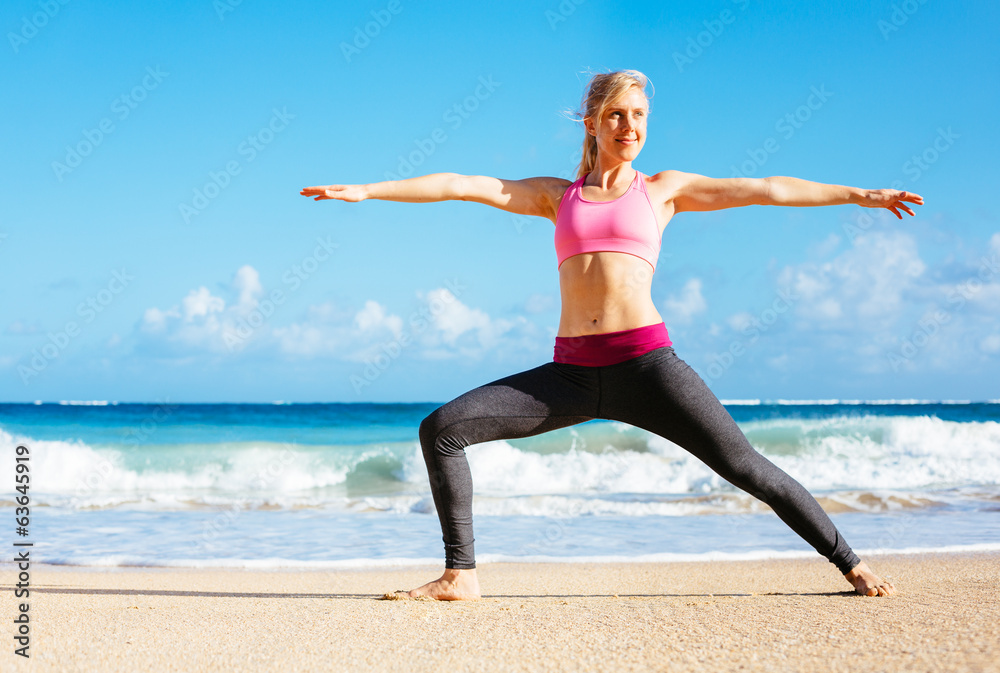 Athletic Fitness Woman Stretching At the Beach,