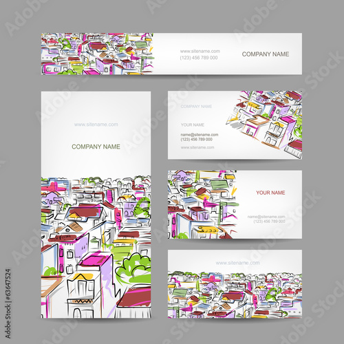 Business cards design with citycsape sketch photo