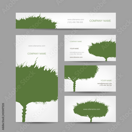 Business cards collection, green tree design