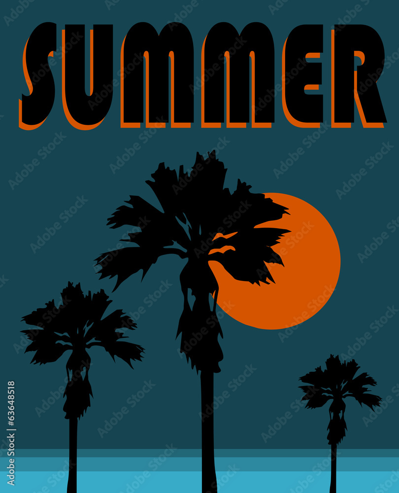 summer and palm trees graphic design