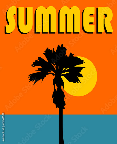 summer graphic design with palm trees and the sun