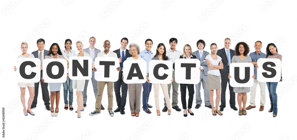 Diverse People Holding Contact Us