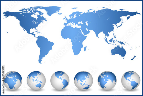 Detailed world map and globes