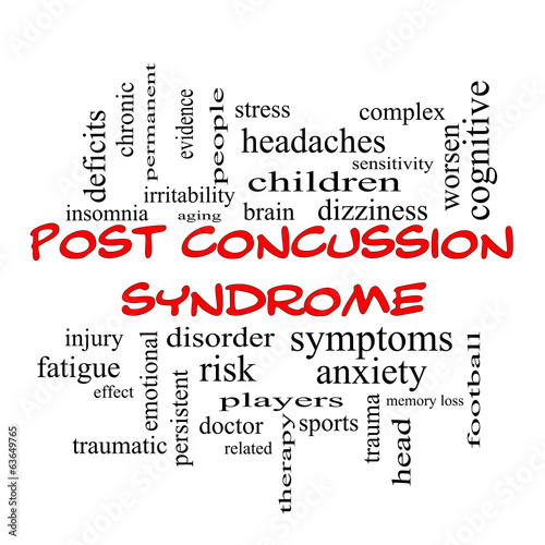 Post Concussion Syndrome Word Cloud Concept in red caps
