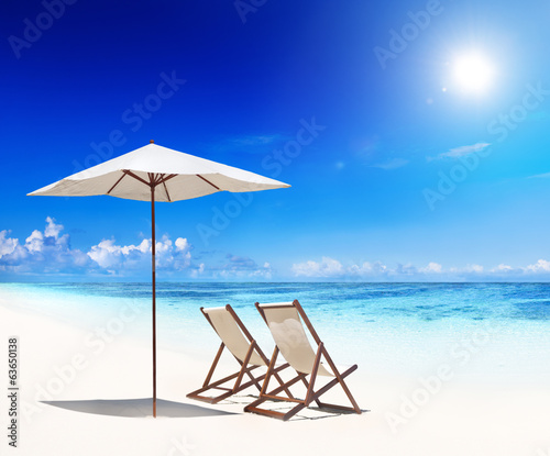 Deck Chairs on White Sand Beach