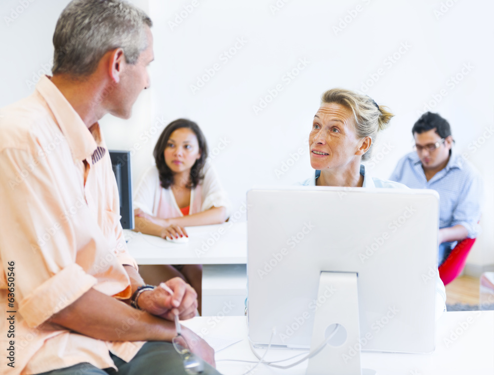 Business Woman and Man Talking to Each Other