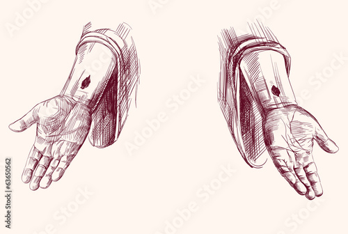 hands of Jesus Christ  isolated hand drawn vector llustration