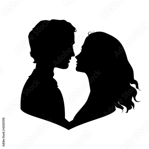 Silhouettes of loving couple