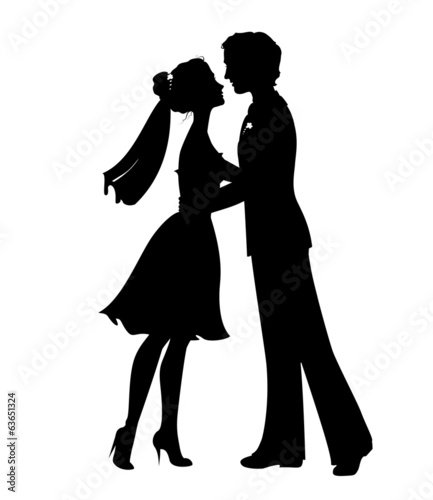 Silhouettes of bride and groom