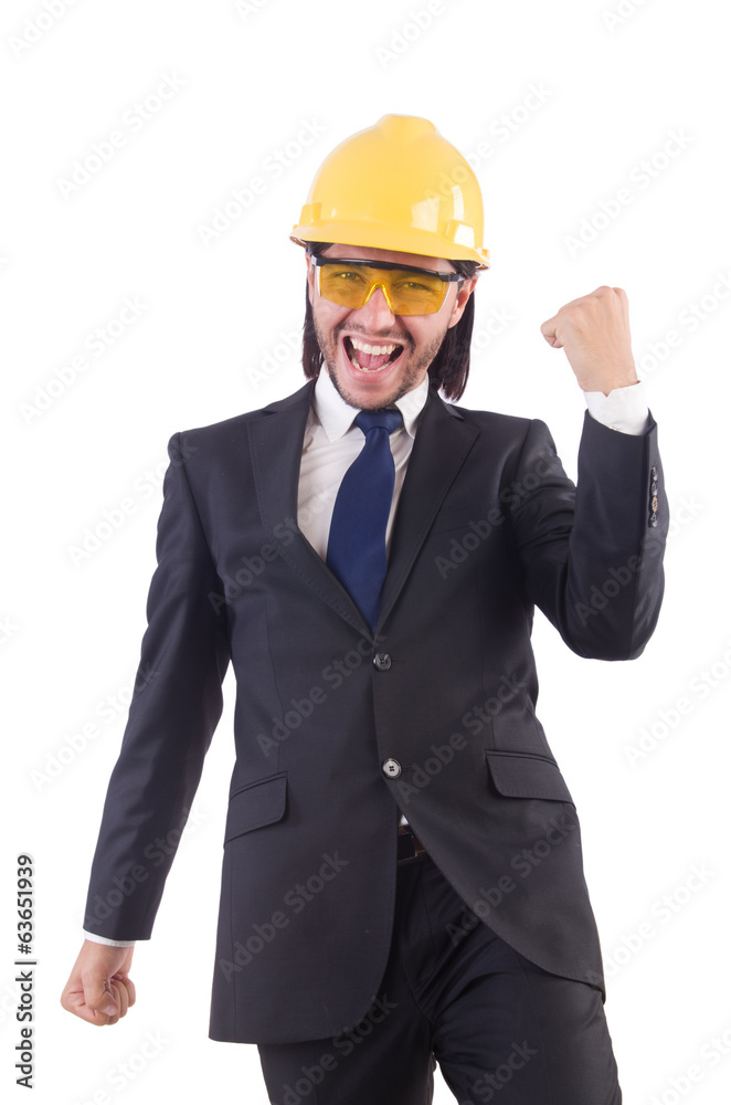 Businessman builder in hard hat isolated on white