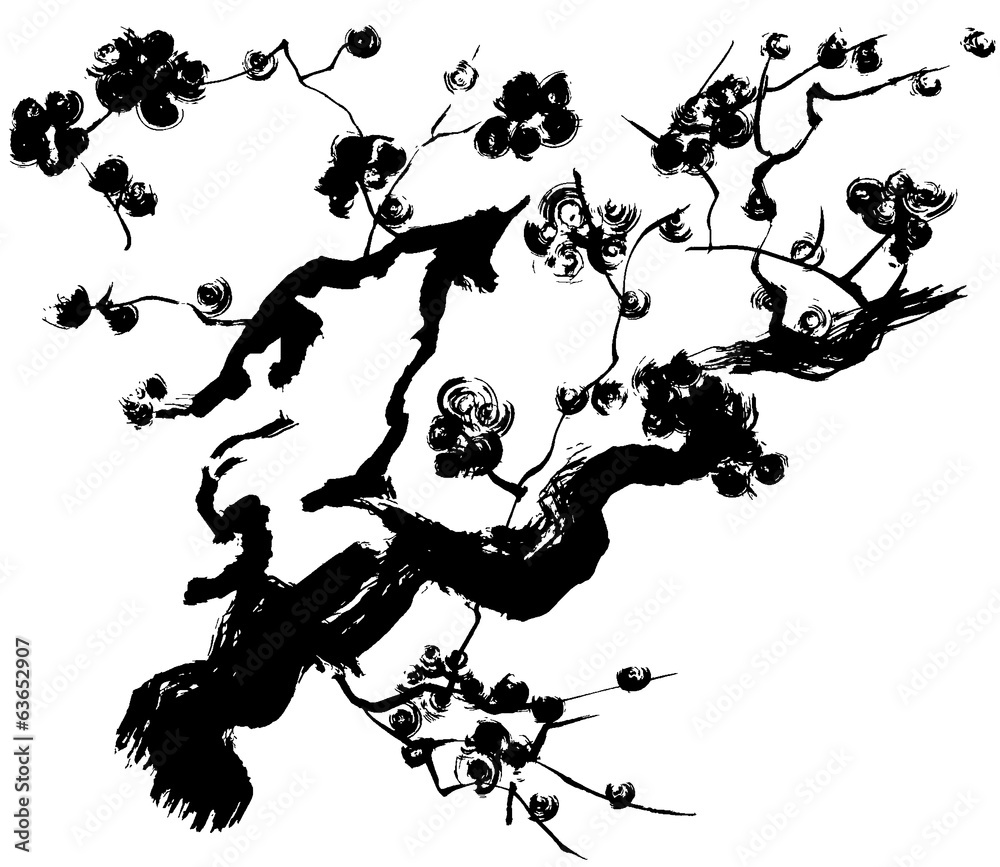 梅 毛筆イラスト 手書き Stock Vector Adobe Stock